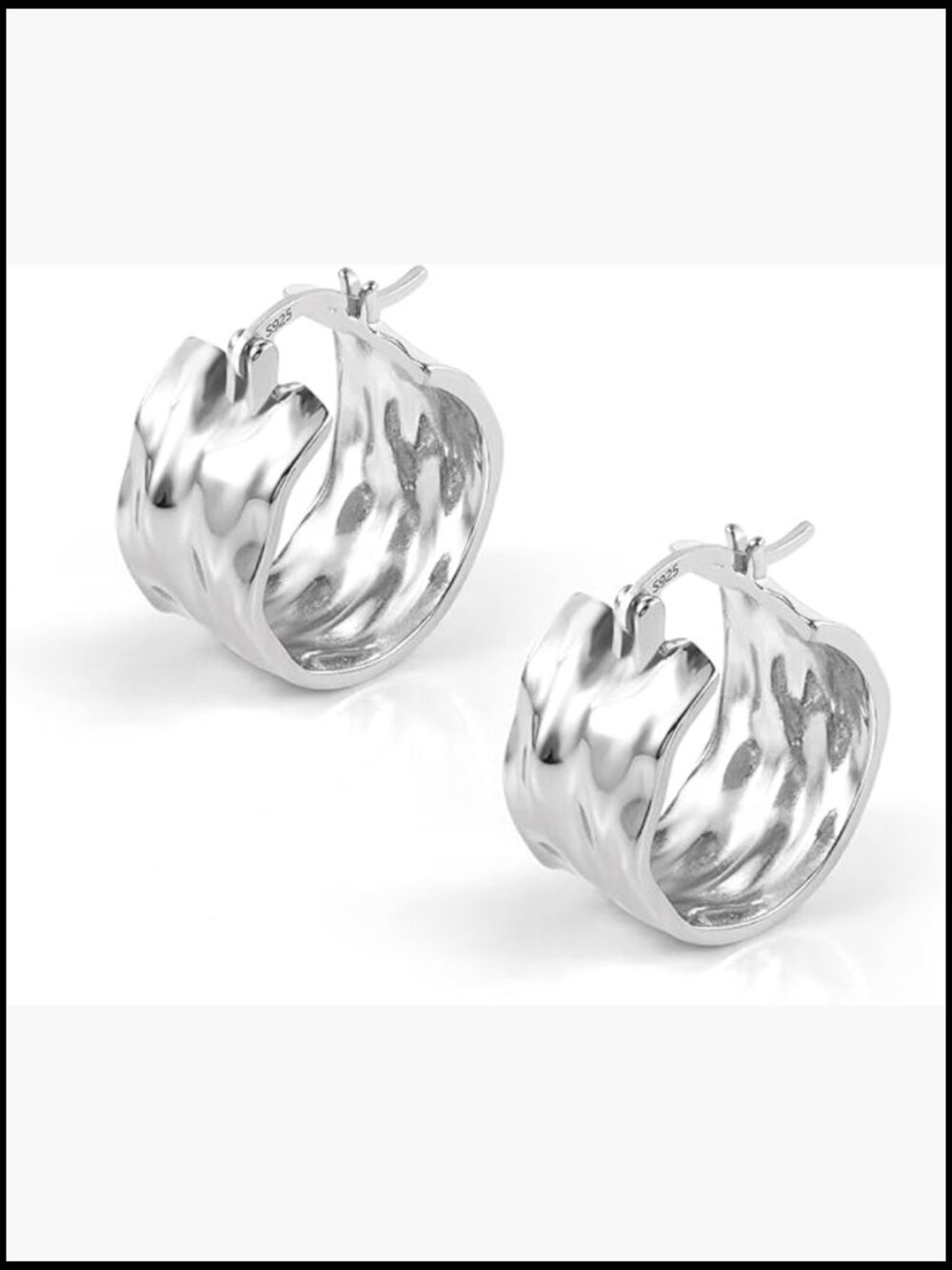 Hammered Sterling Silver Hoop Earrings Hypoallergenic Textured Chunky